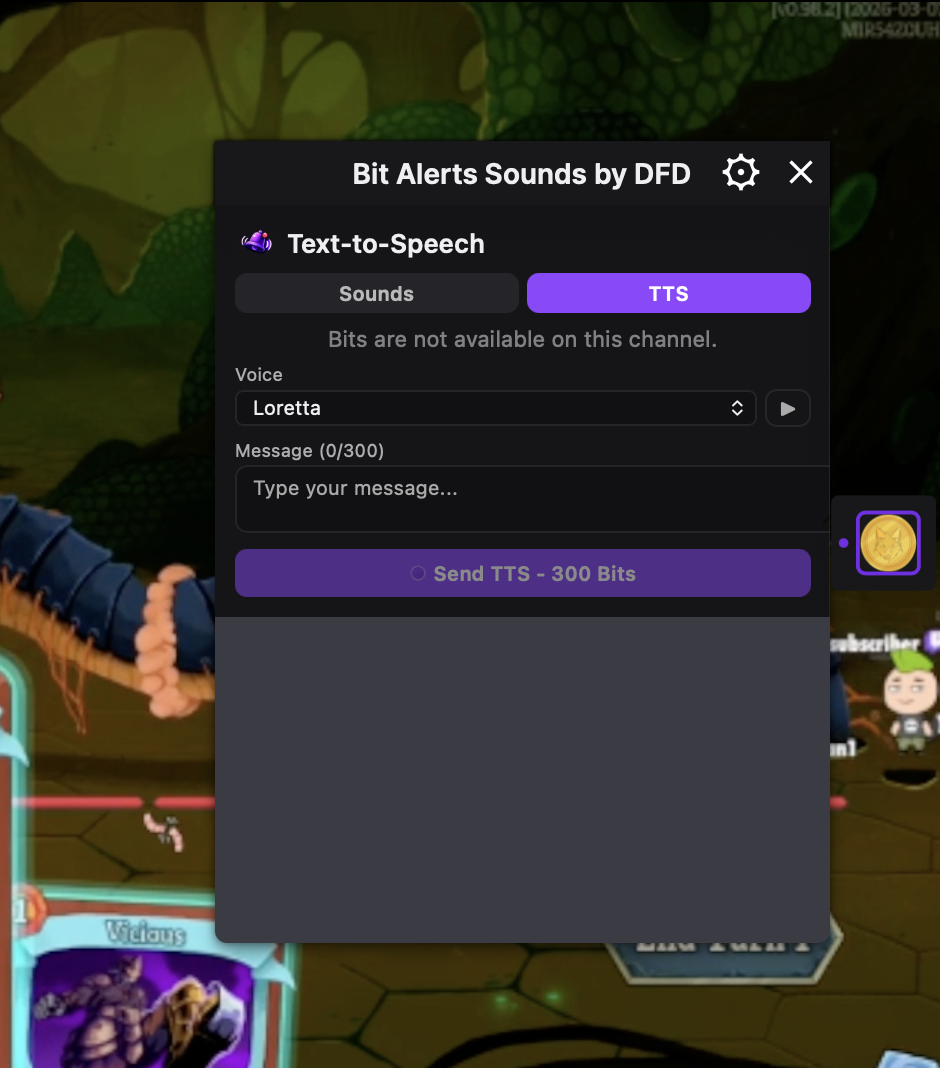 Text-to-Speech on the component overlay — viewers pick a voice and send a message